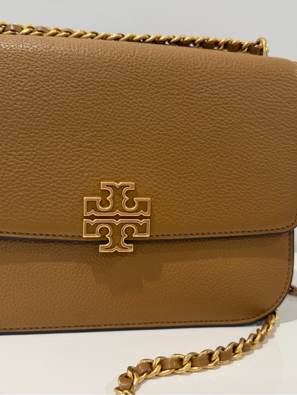 Tory Burch Pebbled Leather Crossbody in Cognac Brown with Gold Logo - Picture 10 of 13